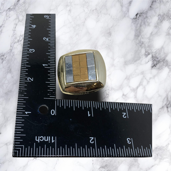 Vintage 1980's Silver & Gold Acrylic Grid Square Earrings Clip On Runway Couture - Picture 5 of 6